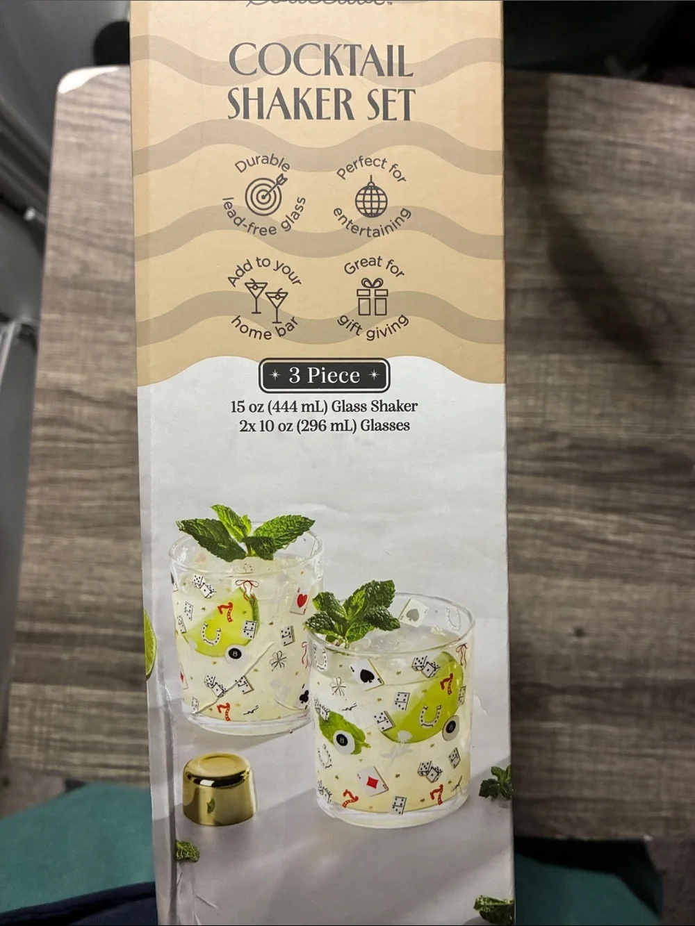 Gold Cocktail Shaker Set with Playing Card Glasses